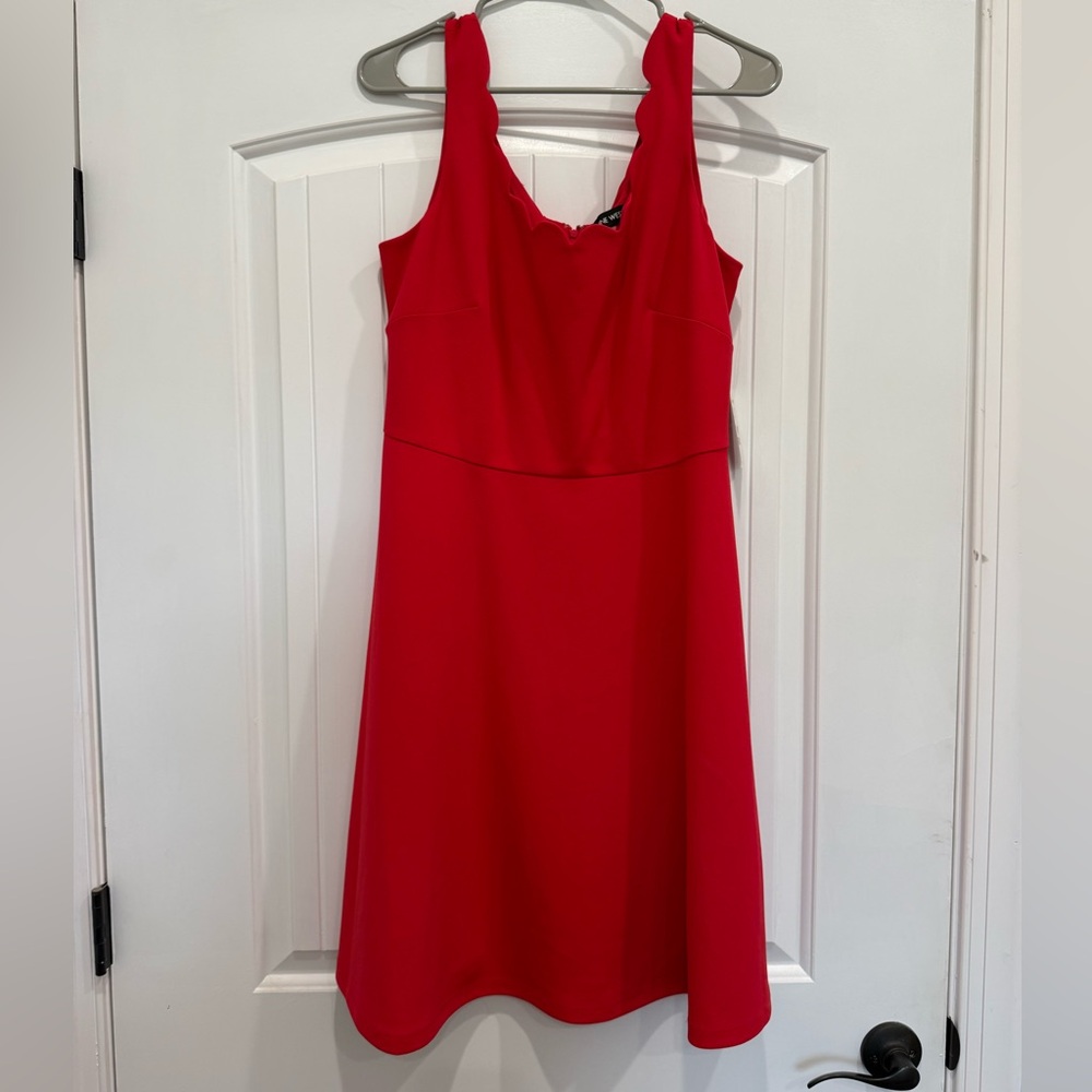 Nine West Bright Red Scallop-Trim Sleeveless Mini Dress